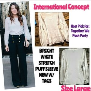 INC Top Size L Bohemian Puff Sleeve Stretch NWT